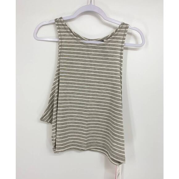 Yogalicious Womens Slit Back Heather Gray White Striped Tank Top NEW Large - Picture 1 of 9